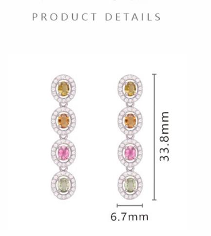 S925 Sterling Silver Long Tassel Earrings With Colorful Gemstones
